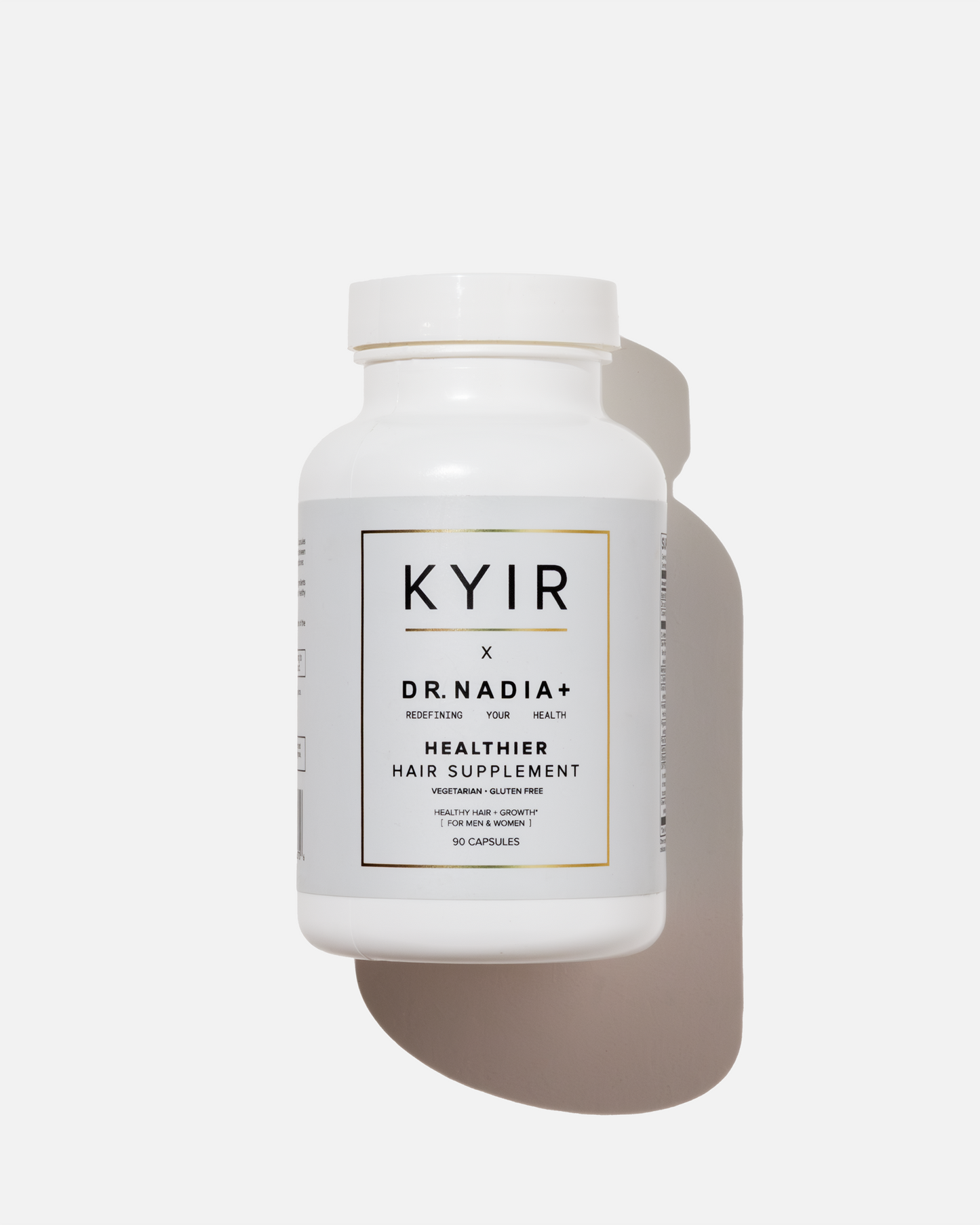LoveKyir Healthier Hair Supplement bottle with white label and gold border