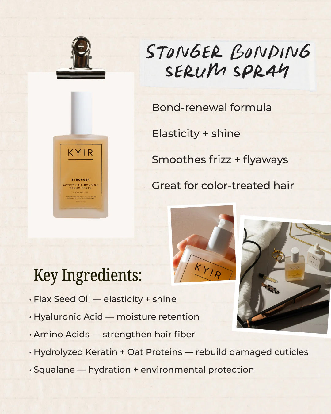 Kyir The Kyir Method Stronger Bonding Serum Spray with key ingredients and benefits